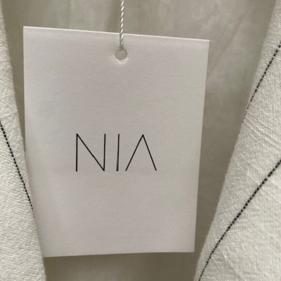 NEW NIA felix blazer in cream linen black stripe size L - Picture 7 of 9